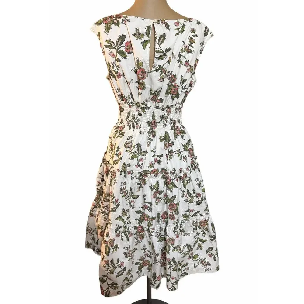Kate Spade Forest Blooms Blaire Midi Dress Cream Cotton Floral Print size Small